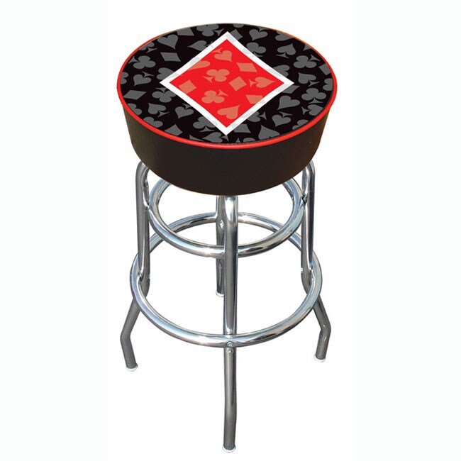 Diamond Poker 30-inch Padded Vinyl Chrome Base Double-rung Barstool
