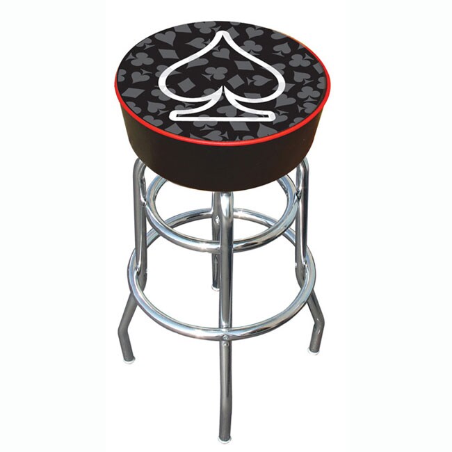 Spades of Poker 30-inch Vinyl Padded Chrome Adjustable Bar Stool