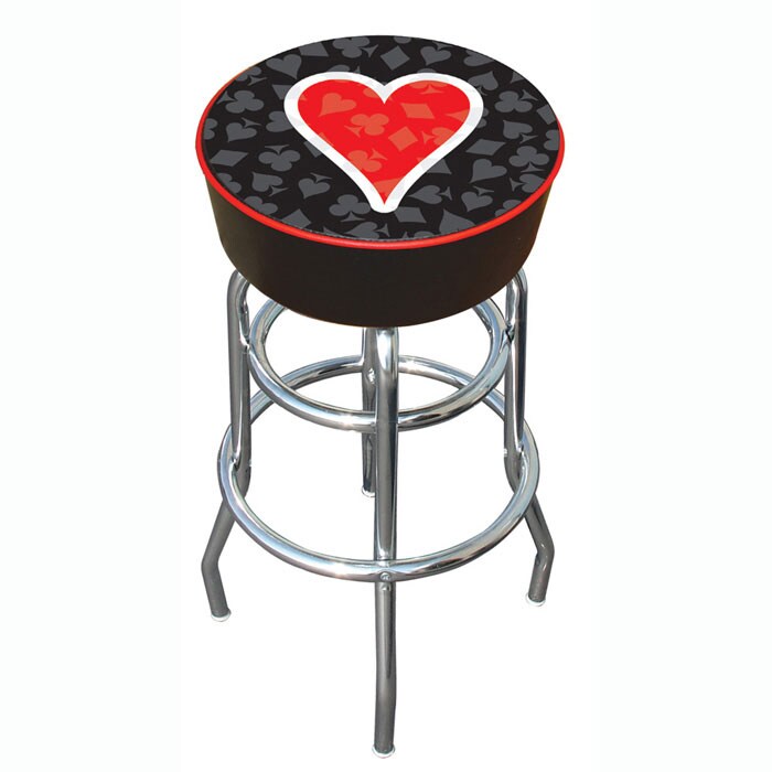Hearts of Poker Padded Chrome-plated Bar Stool with Double-rung Base