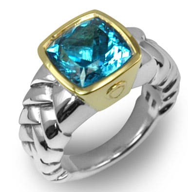Scott Kay Sterling Silver 18k Gold Blue Topaz Ring  