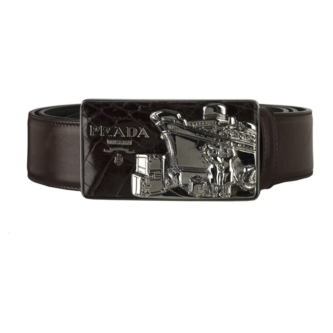 Prada Men\u0026#39;s Brown Leather Ship Buckle Belt - 11217982 - Overstock ...  