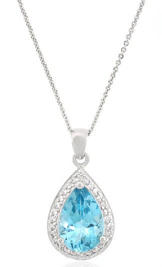   Sterling Silver Blue Topaz and Cubic Zirconia Necklace  