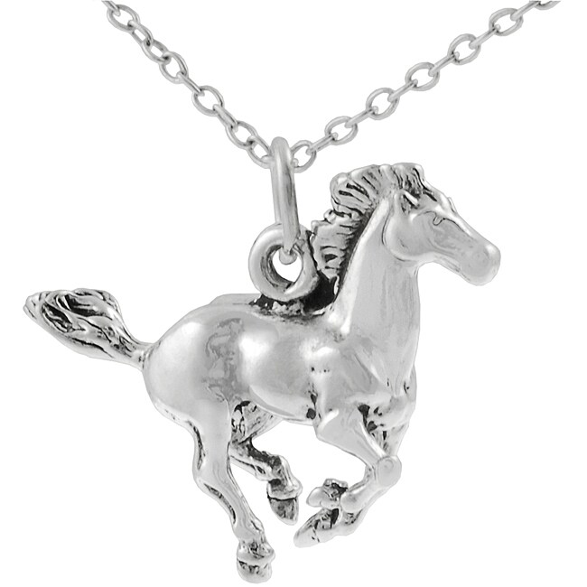 silver Running Horse Necklace with 18 inch Cable Chain