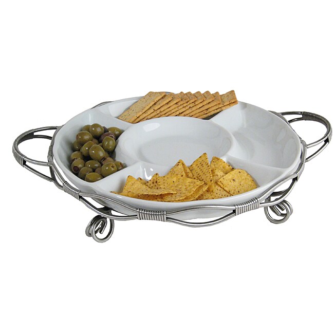 Round Divided Serving Platter on Tieup Metal Stand Overstock