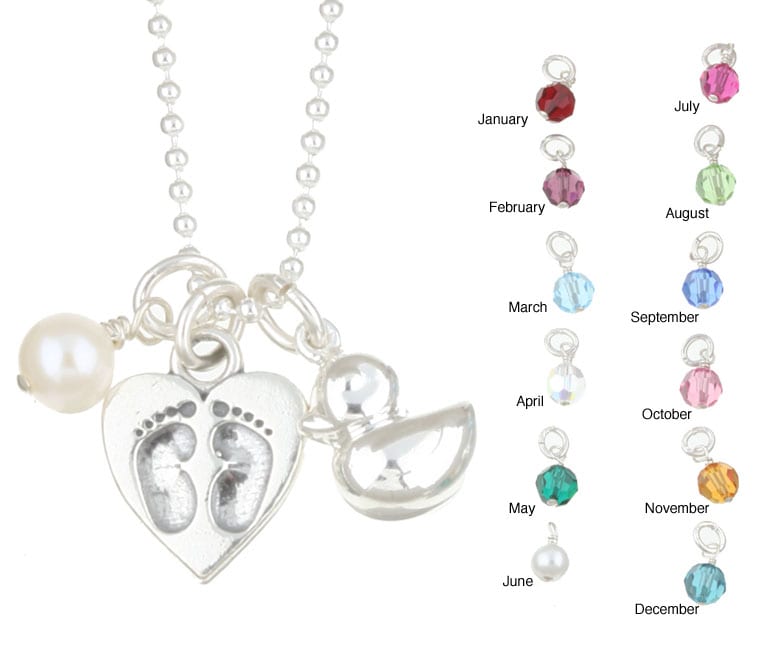 Charming Life Baby Duck/ Silver Heart Birthstone Charm Necklace 
