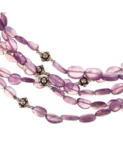 Silver Beaded Five-strand Amethyst Necklace