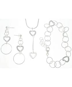 Sterling Silver Geometric Heart 3-piece Jewelry Set