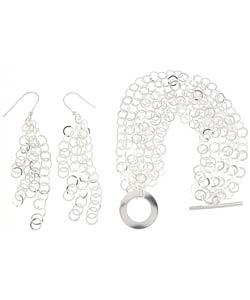 Sterling Silver Circle Link Bracelet/ Earrings Set