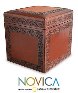 Handcrafted Tooled Leather Condor Ottoman (Peru)