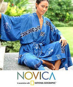 Women's Deep Blue Sea Batik Robe (Indonesia)