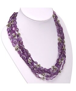 Silver Beaded Five-strand Amethyst Necklace