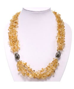 CitrineTeardrop and Silver Bead Necklace