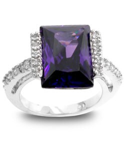 Kate Bisset Silvertone  Emerald Cut Purple CZ Ring