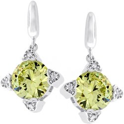 Silvertone Green CZ Drop Earrings