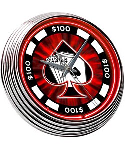 Neon Clock with Poker Chip Design