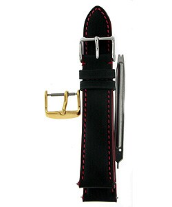 Black Genuine Leather 20mm Strap with Extra Buckle