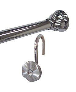 Finial Chrome Shower Rod and Hook Set