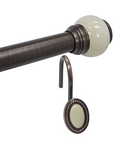 Finial Rubbed Bronze Shower Rod and Hook Set