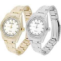 Geneva Men's Cubic Zirconia Metal Link Watch