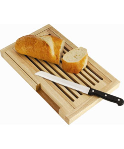 Wooden Breadboard with Bread Knife