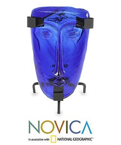 Deep Turquoise Crystal Glass Candleholder (Mexico)