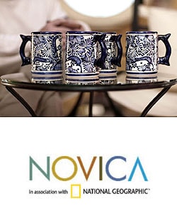 Set of 4 Colonial Blue Ceramic Beer Mugs (Mexico)