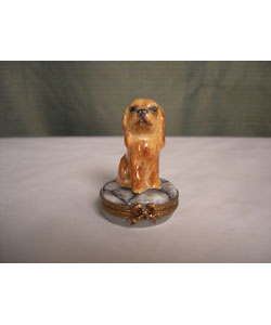 Limoges Hand-painted Sitting Dog Keepsake Box