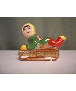 Limoges Hand-painted Sledding Child Keepsake Box