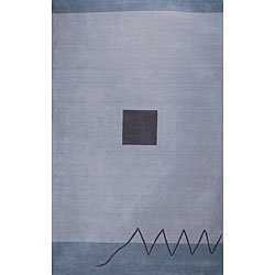 Hand-tufted Box Blue Wool Rug (5' Round)