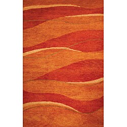 Hand-tufted Waves Rust Wool Rug (2' x 4')