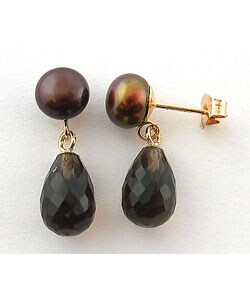 DaVonna Smokey Quartz and FW Brown Pearl Drop Earrings