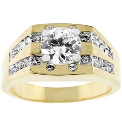 Men's Goldtone Square Top CZ Ring