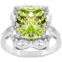 Silvertone Large Green CZ Ring