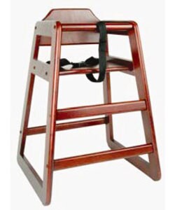 Mahogany Finish Wooden High Chair with Safety Belt