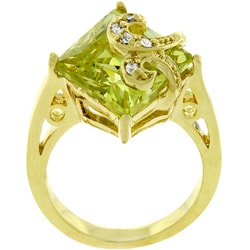 18k Gold Over Sterling Silver Green CZ Ring