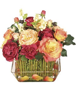 Faux Roses with Berries In Vase