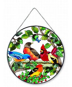 Birds Art Glass Suncatcher Window Panel