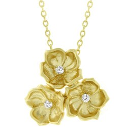 Matte Goldtone Three-flower CZ Necklace
