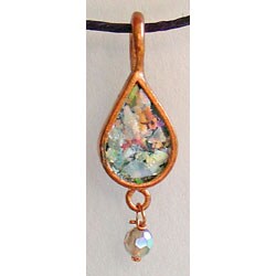 Copper and Roman Glass Teardrop Pendant (Israel)