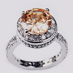 14k White Gold Overlay Orange CZ Solitaire Ring