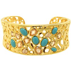 14k Gold Overlay Synthetic Turquoise Cuff Bangle