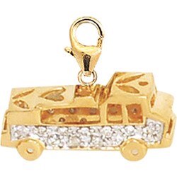 14k Gold 1/10ct TDW Diamond Fire Truck Charm
