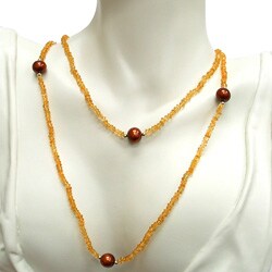 DaVonna 14k Gold Citrine and FW Brown Pearl Necklace