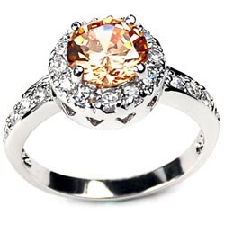 Simon Frank 14k White Gold Overlay Champagne Solitaire Ring