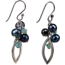 Sterling Silver FW Pearl and Crystal Drop Earrings (5 mm)