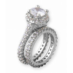 Simon Frank 14k White Gold Overlay Diamoness Bridal Ring Set