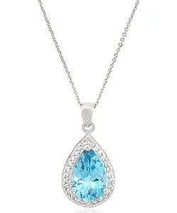 Glitzy Rocks Sterling Silver Blue Topaz and Cubic Zirconia Necklace