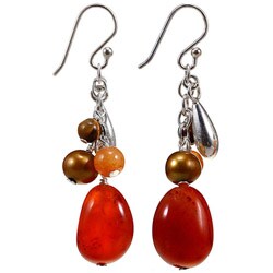 Sterling Silver Carnelian and FW Pearl Earrings (6 mm)