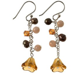 Sterling Silver Crystal and FW Pearl Drop Earrings (4 mm)