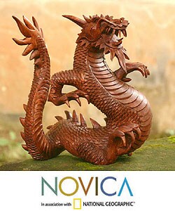 'Legendary Dragon' Wood Sculpture (Indonesia)